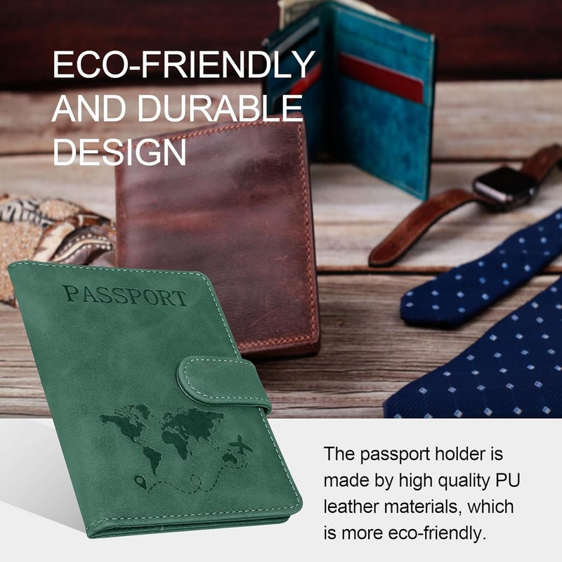 Sovirose Passport Holders, RFID Blocking Credit Card Holder, PU Leather Passport Holders for Travel with Magnetic Buckle, Travel Must Haves Cruise Ship Essentials for Men, Women (Green) - Image 5